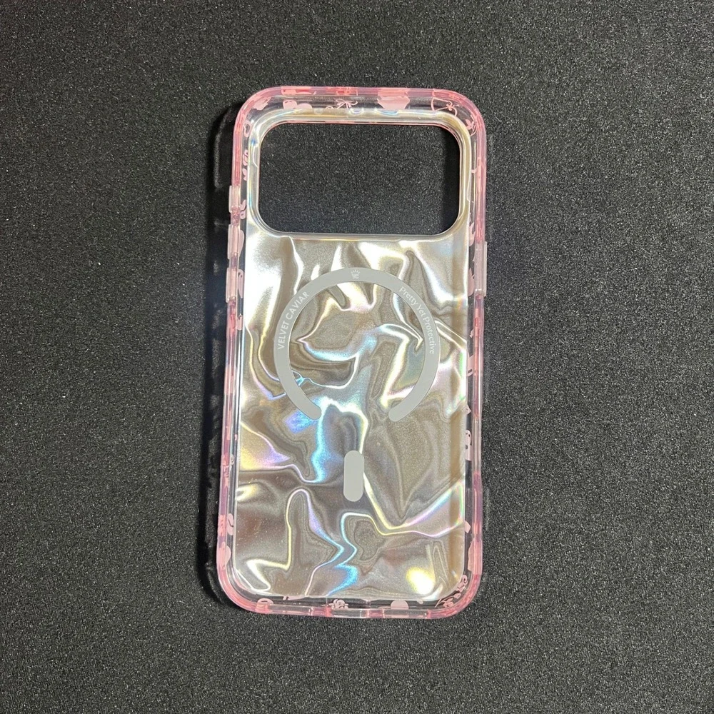 Velvet Caviar MagSafe iPhone Case Holographic Silver Red Pink Hearts Poodles